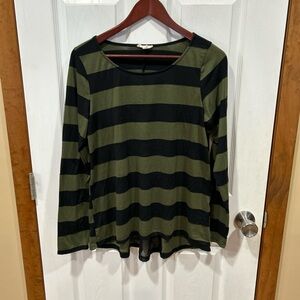 Chic Green & Black Striped Women’s Shirt – Size L